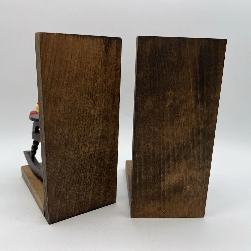 Vtg German Erzgebirge Style Boy Girl Bookends Nursery Rocking Chair Wood